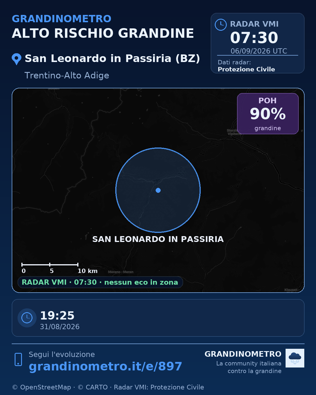 Mappa dell'evento: grandine a San Leonardo in Passiria (BZ)