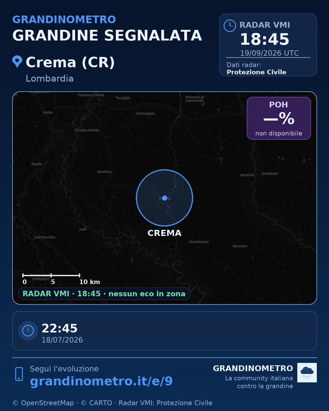 Mappa dell'evento: grandine a Crema (CR)