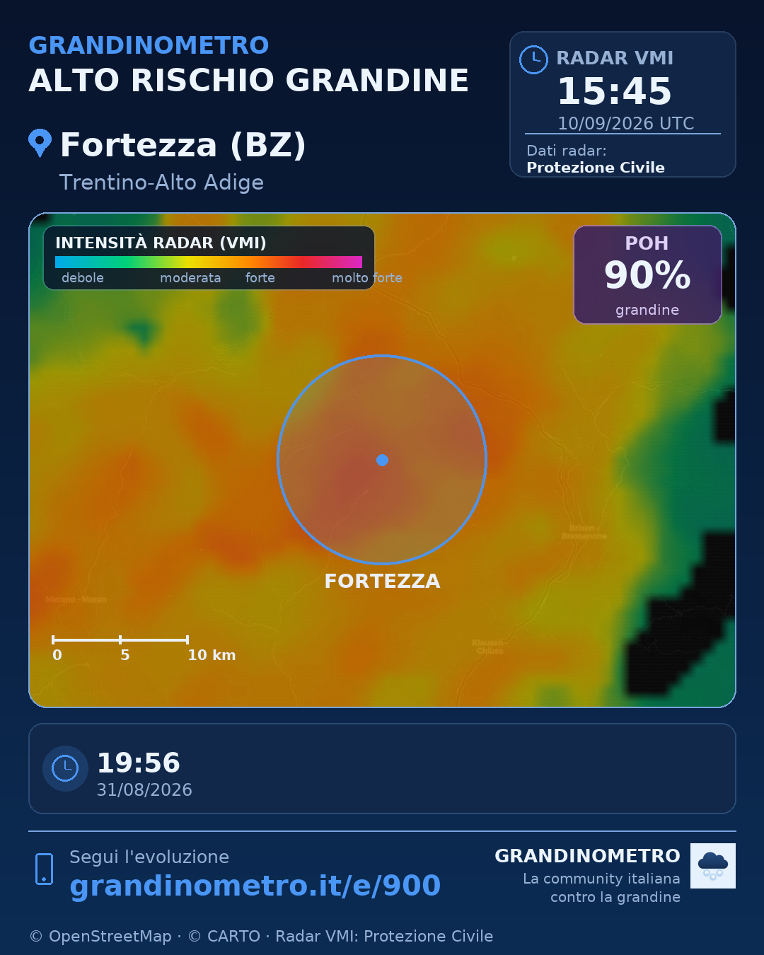 Mappa dell'evento: grandine a Fortezza (BZ)