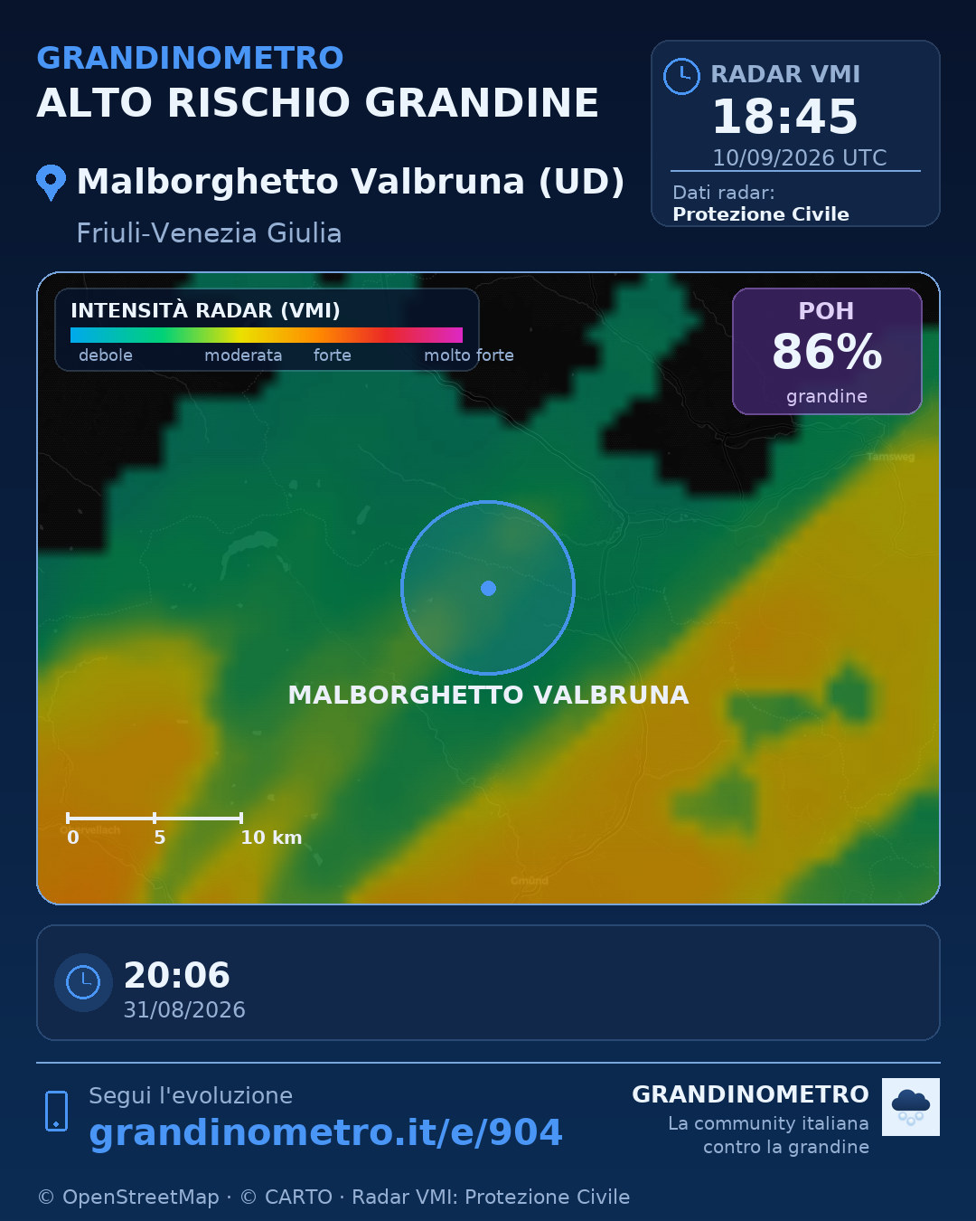 Mappa dell'evento: grandine a Malborghetto Valbruna (UD)