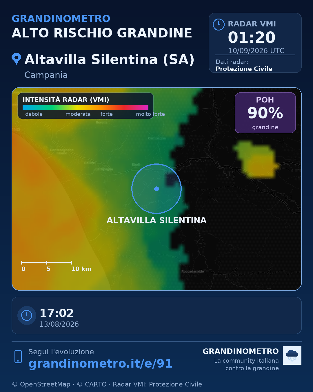 Mappa dell'evento: grandine ad Altavilla Silentina (SA)