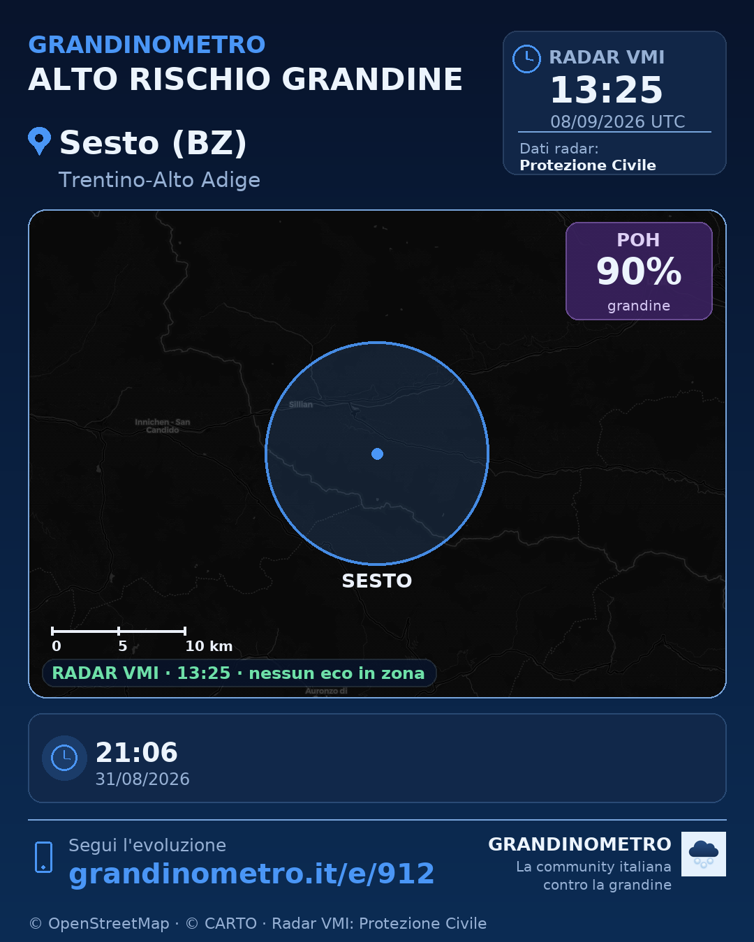 Mappa dell'evento: grandine a Sesto (BZ)