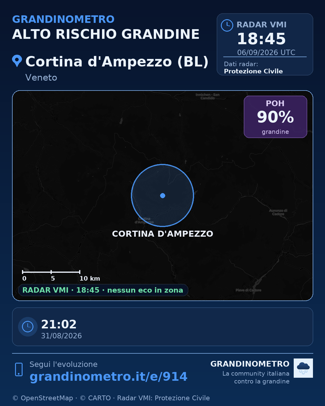 Mappa dell'evento: grandine a Cortina d'Ampezzo (BL)