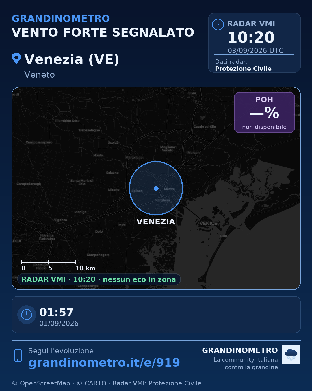 Mappa dell'evento: vento forte a Venezia (VE)