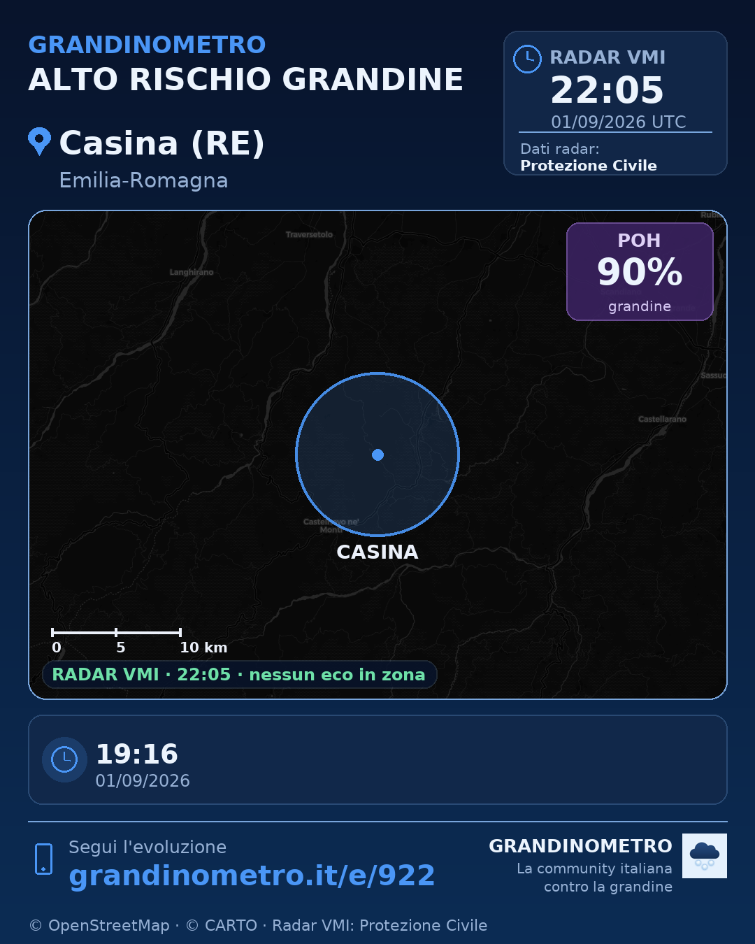 Mappa dell'evento: grandine a Casina (RE)