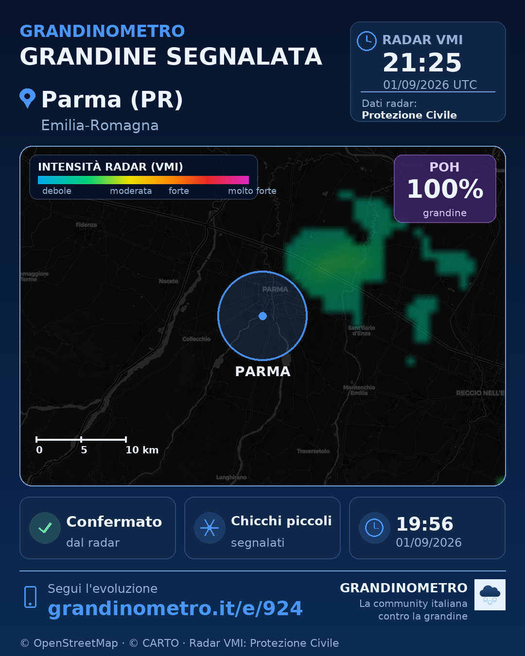 Mappa dell'evento: grandine a Parma (PR)