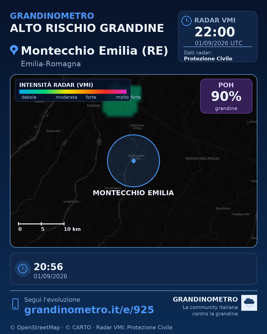 Mappa dell'evento: grandine a Montecchio Emilia (RE)