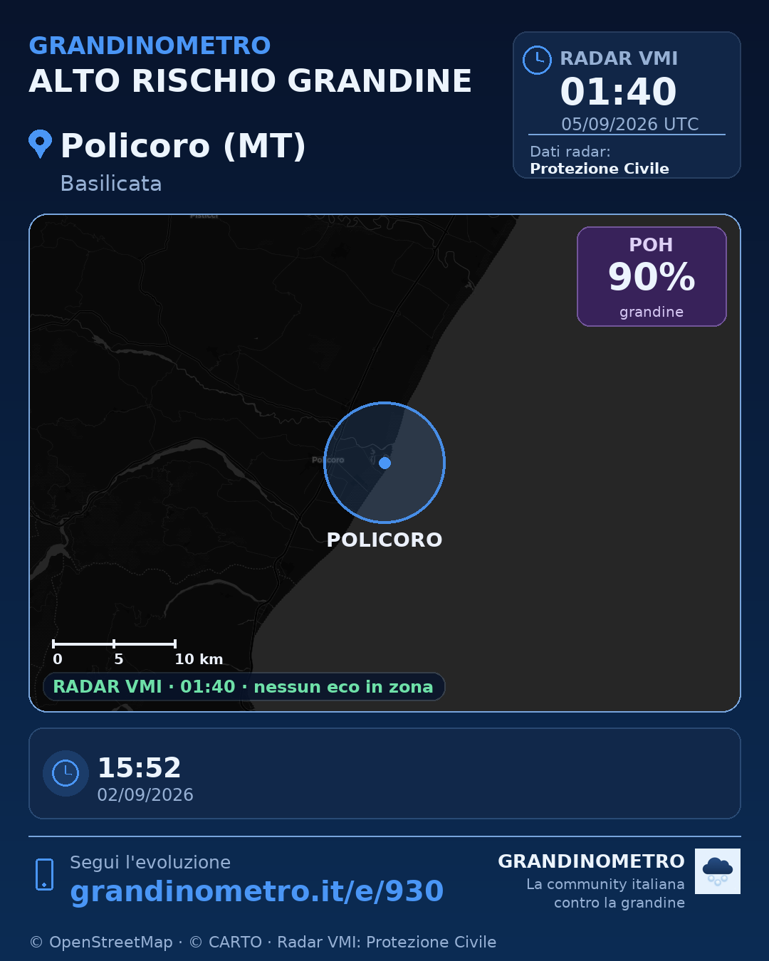 Mappa dell'evento: grandine a Policoro (MT)
