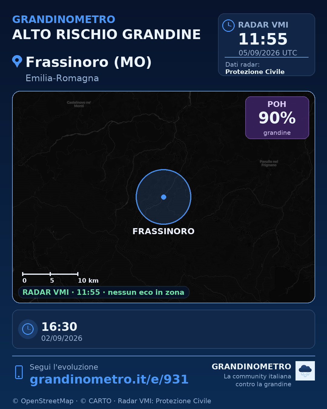 Mappa dell'evento: grandine a Frassinoro (MO)