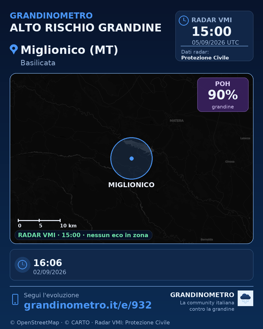 Mappa dell'evento: grandine a Miglionico (MT)
