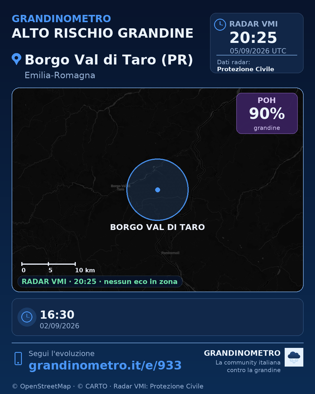Mappa dell'evento: grandine a Borgo Val di Taro (PR)