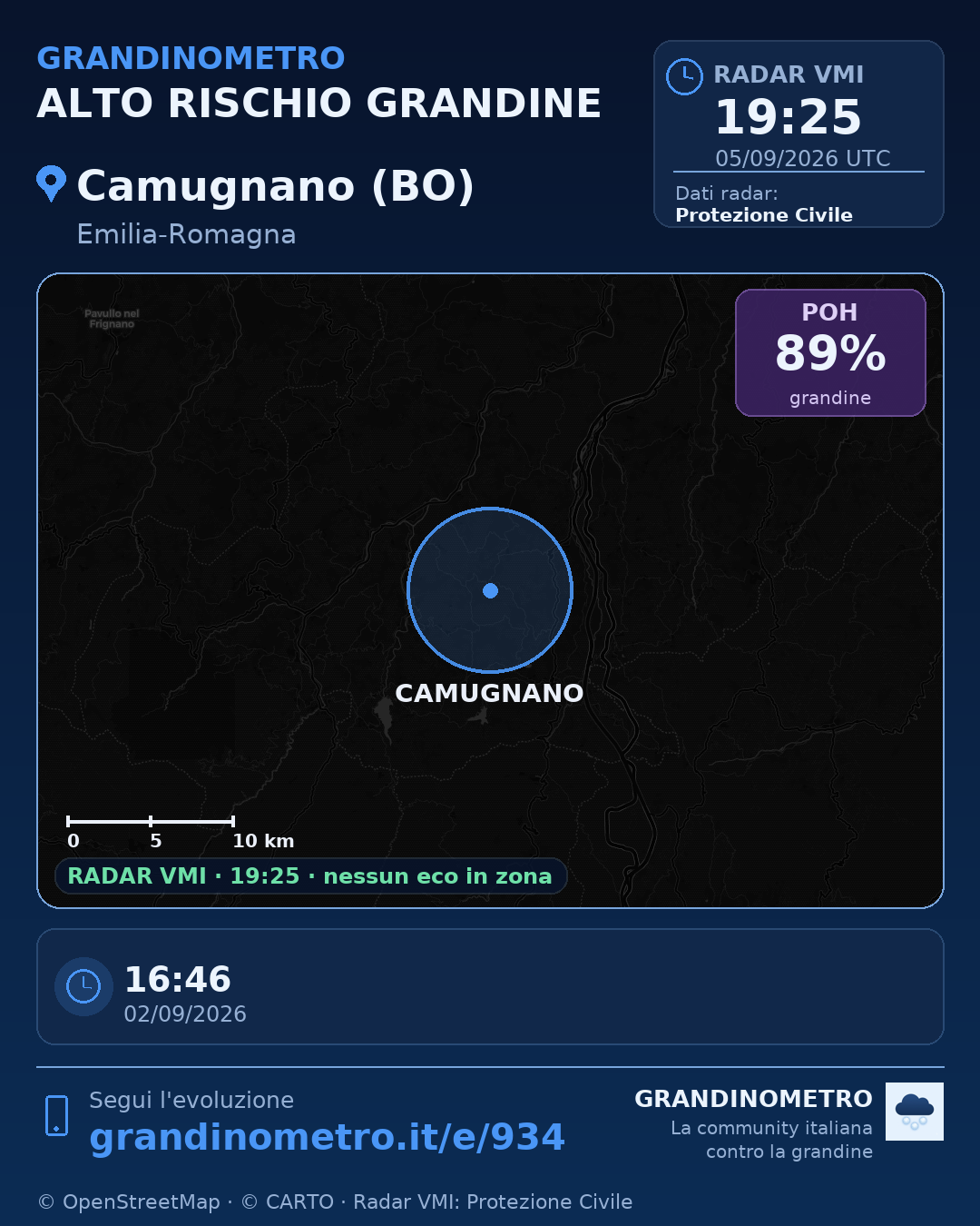 Mappa dell'evento: grandine a Camugnano (BO)