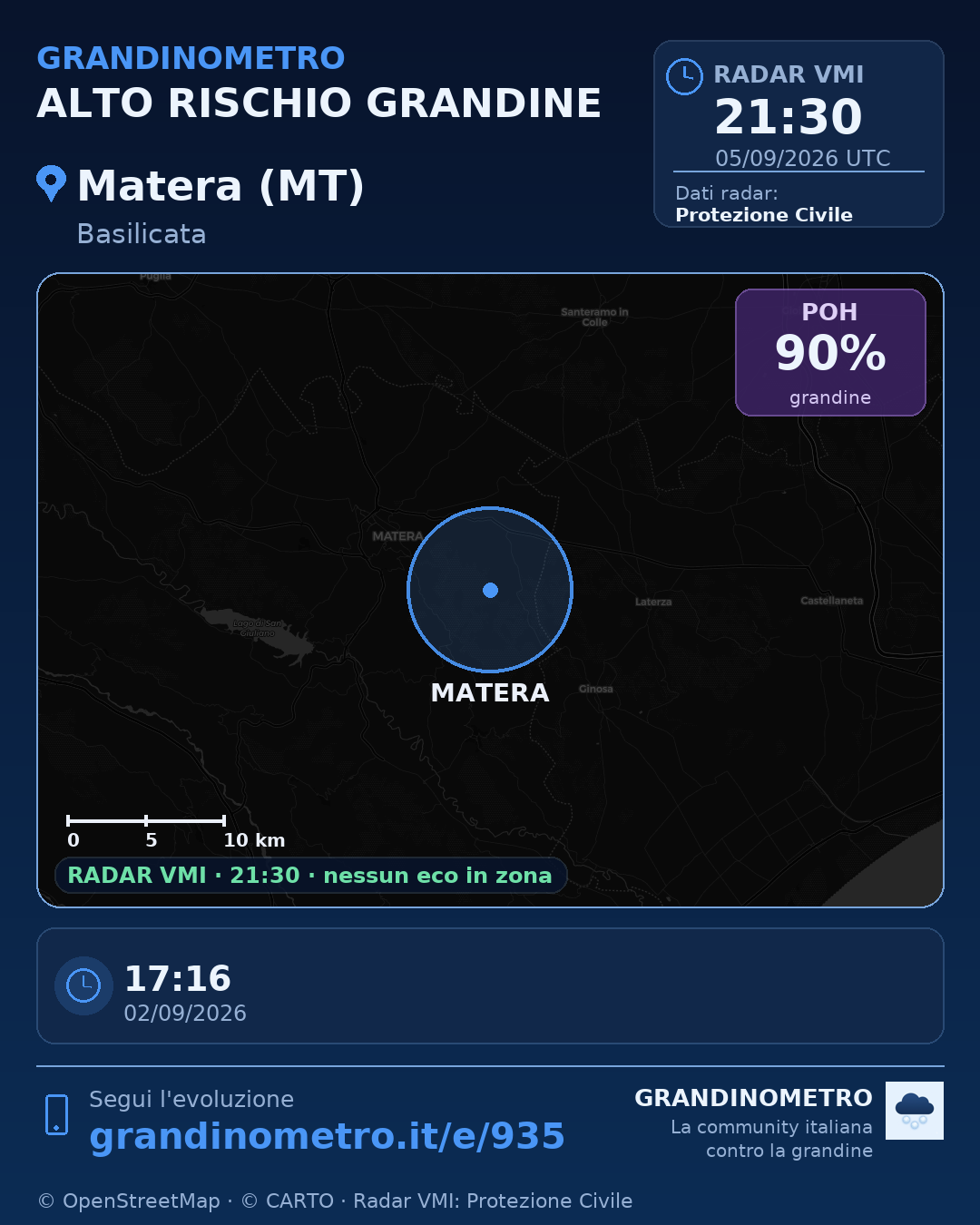 Mappa dell'evento: grandine a Matera (MT)