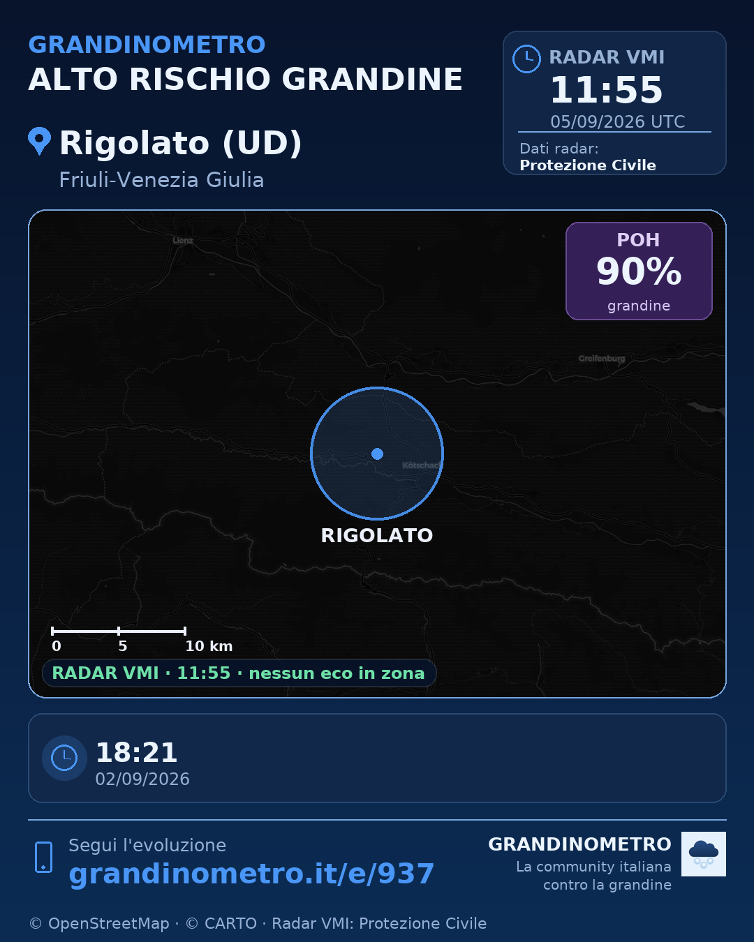 Mappa dell'evento: grandine a Rigolato (UD)