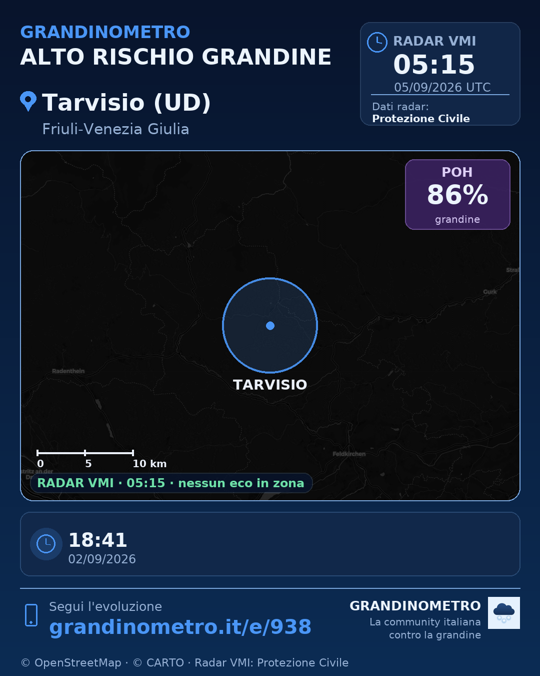 Mappa dell'evento: grandine a Tarvisio (UD)