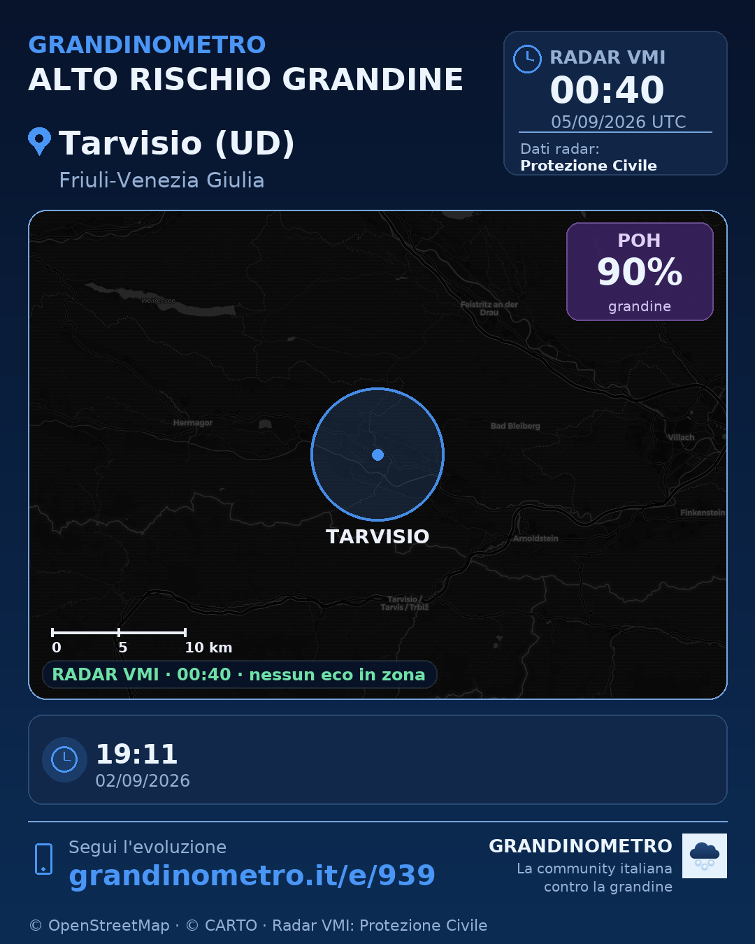 Mappa dell'evento: grandine a Tarvisio (UD)