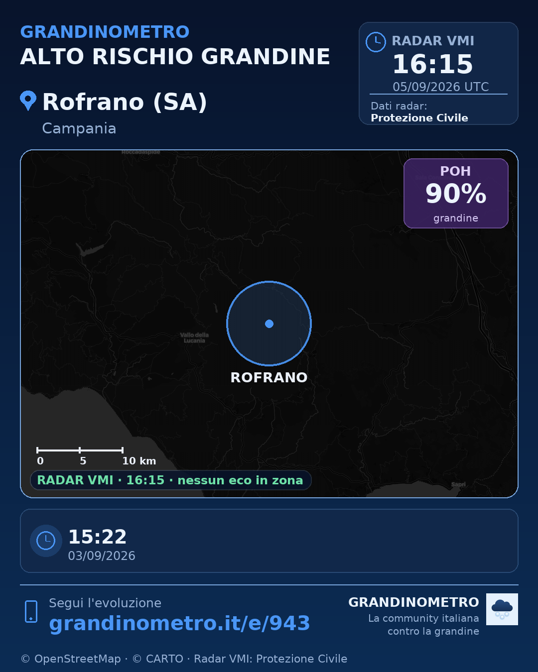 Mappa dell'evento: grandine a Rofrano (SA)