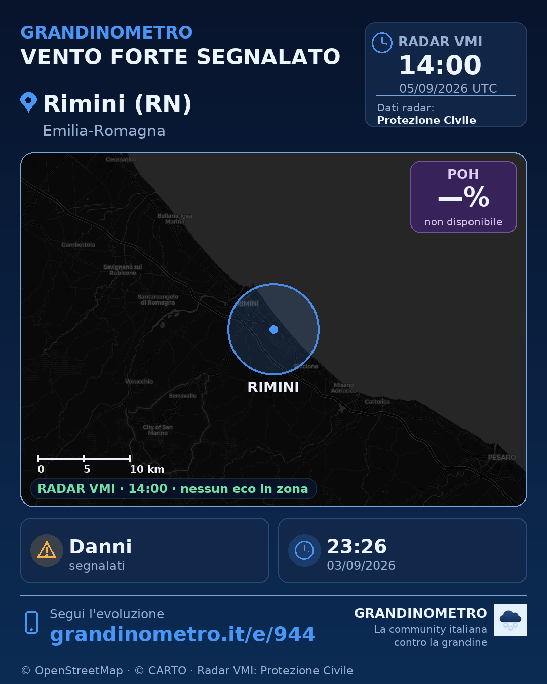 Mappa dell'evento: vento forte a Rimini (RN)