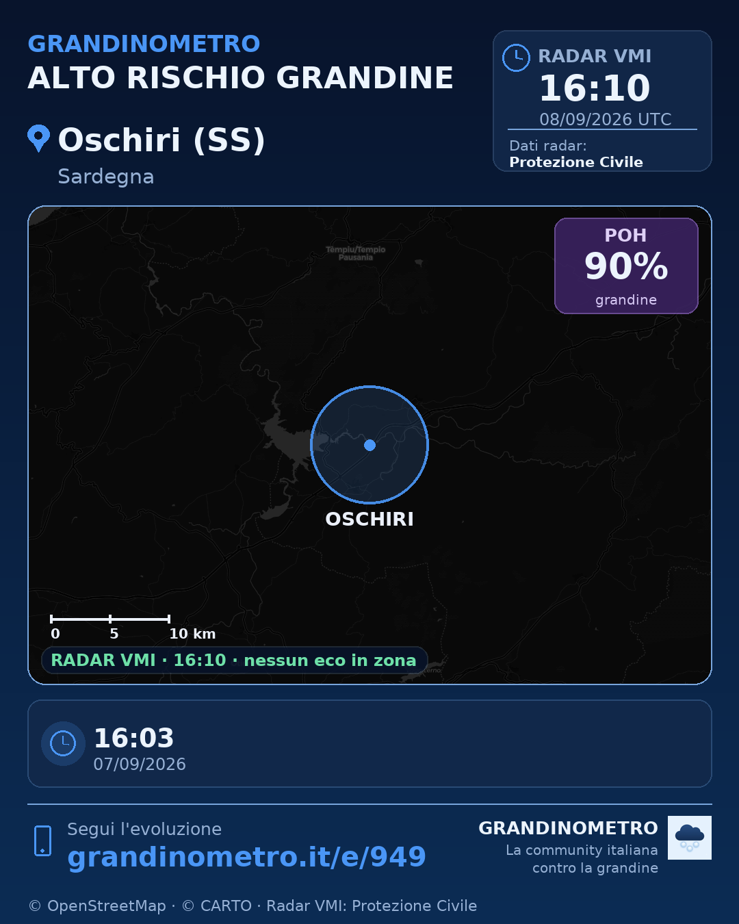 Mappa dell'evento: grandine a Oschiri (SS)