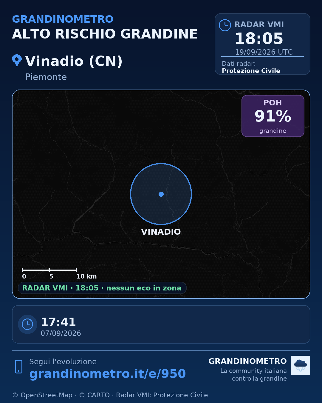 Mappa dell'evento: grandine a Vinadio (CN)