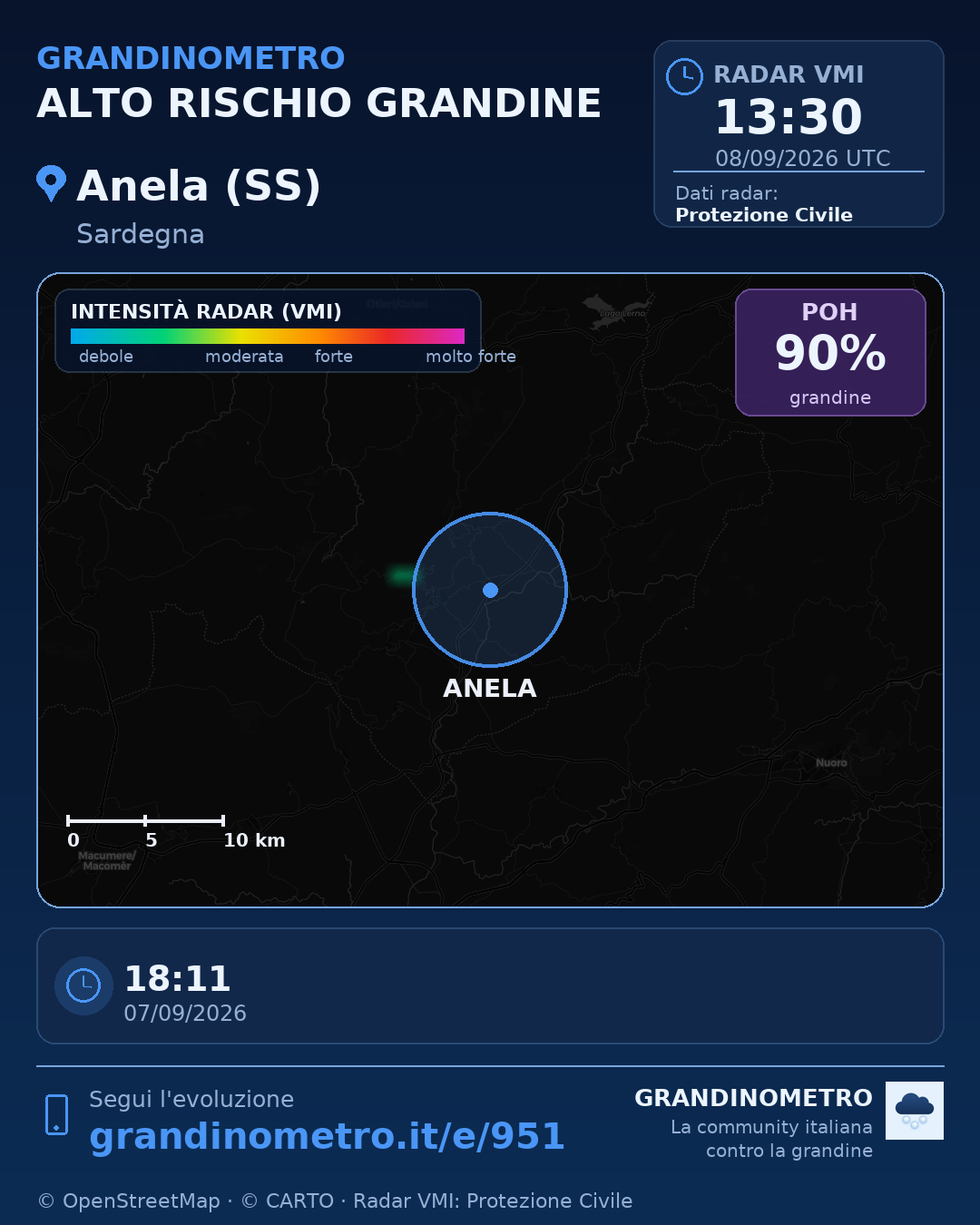 Mappa dell'evento: grandine ad Anela (SS)