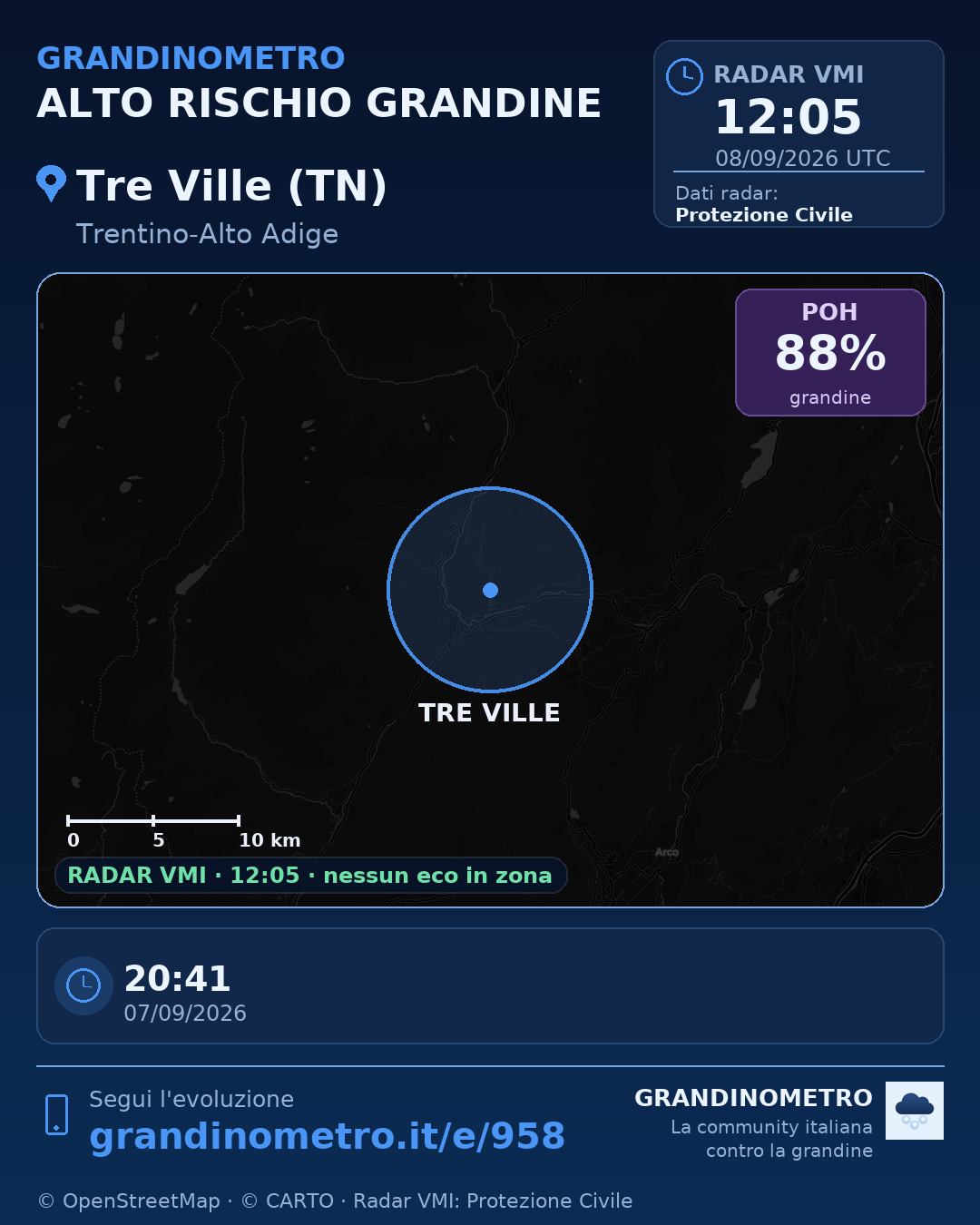 Mappa dell'evento: grandine a Tre Ville (TN)
