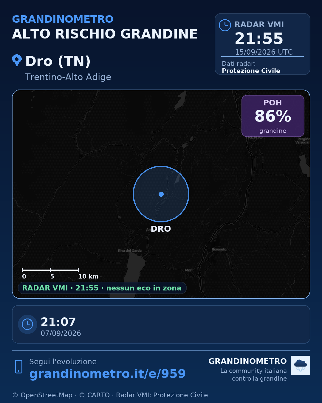 Mappa dell'evento: grandine a Dro (TN)