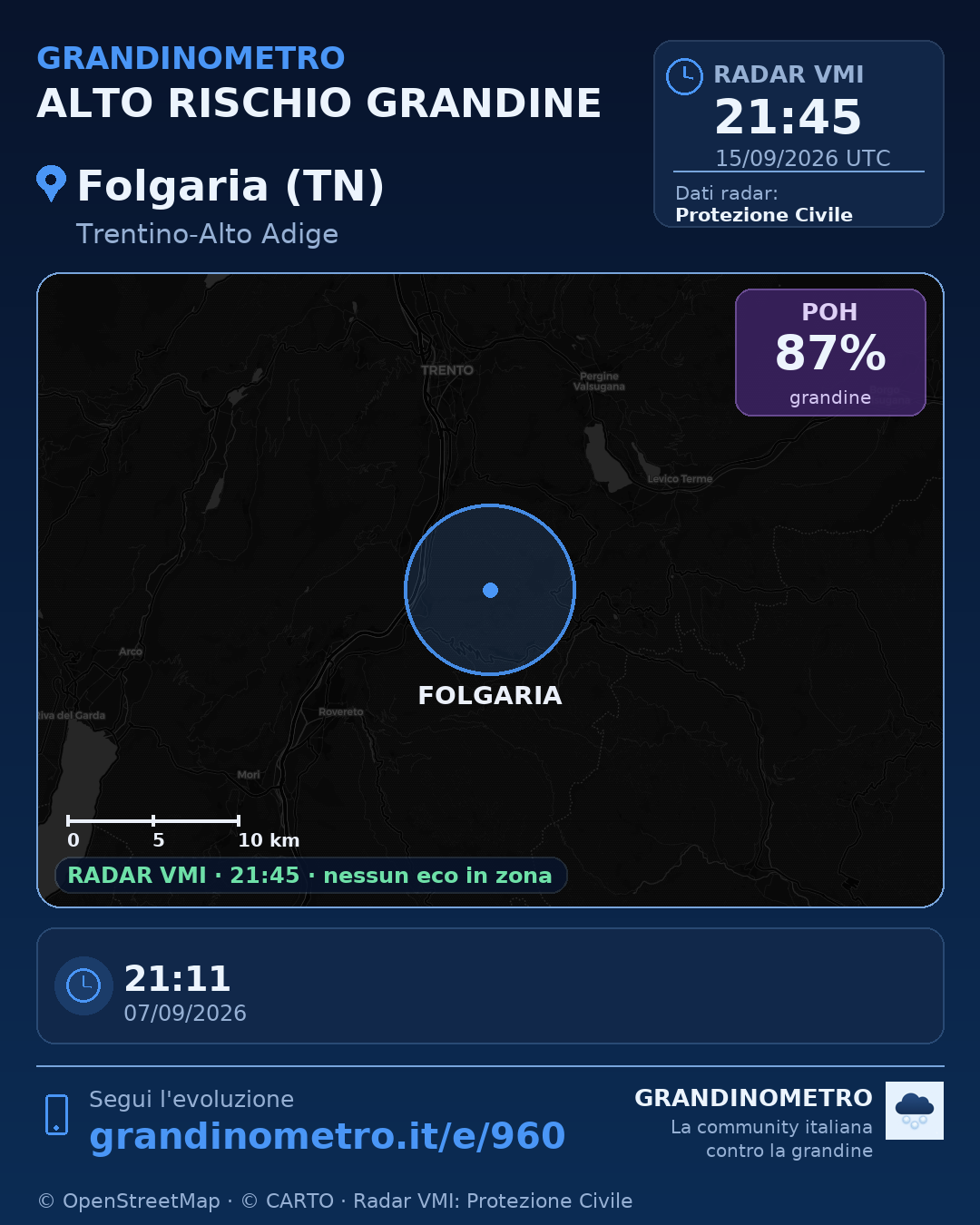 Mappa dell'evento: grandine a Folgaria (TN)