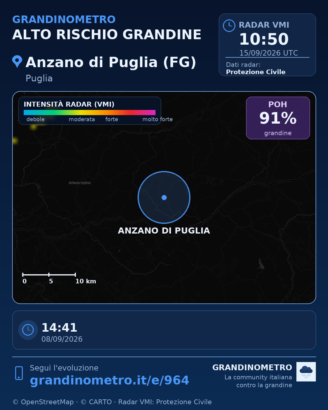 Mappa dell'evento: grandine ad Anzano di Puglia (FG)