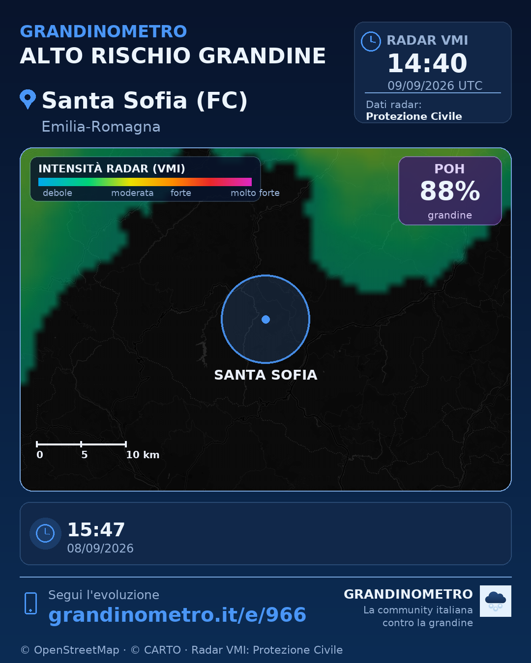 Mappa dell'evento: grandine a Santa Sofia (FC)