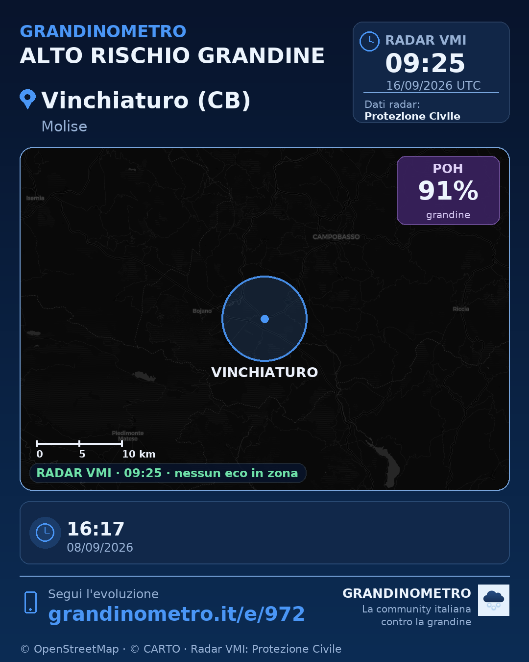 Mappa dell'evento: grandine a Vinchiaturo (CB)