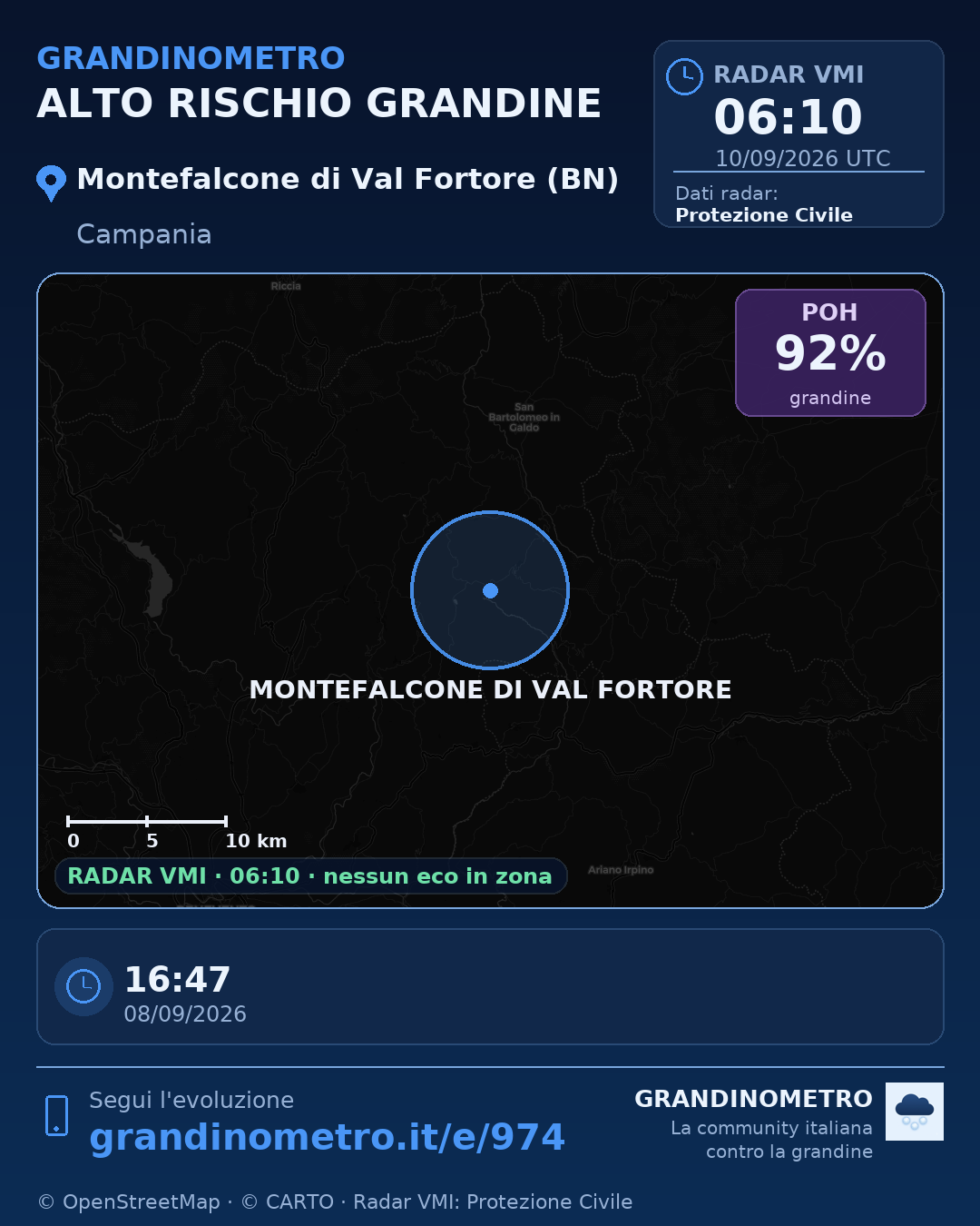 Mappa dell'evento: grandine a Montefalcone di Val Fortore (BN)