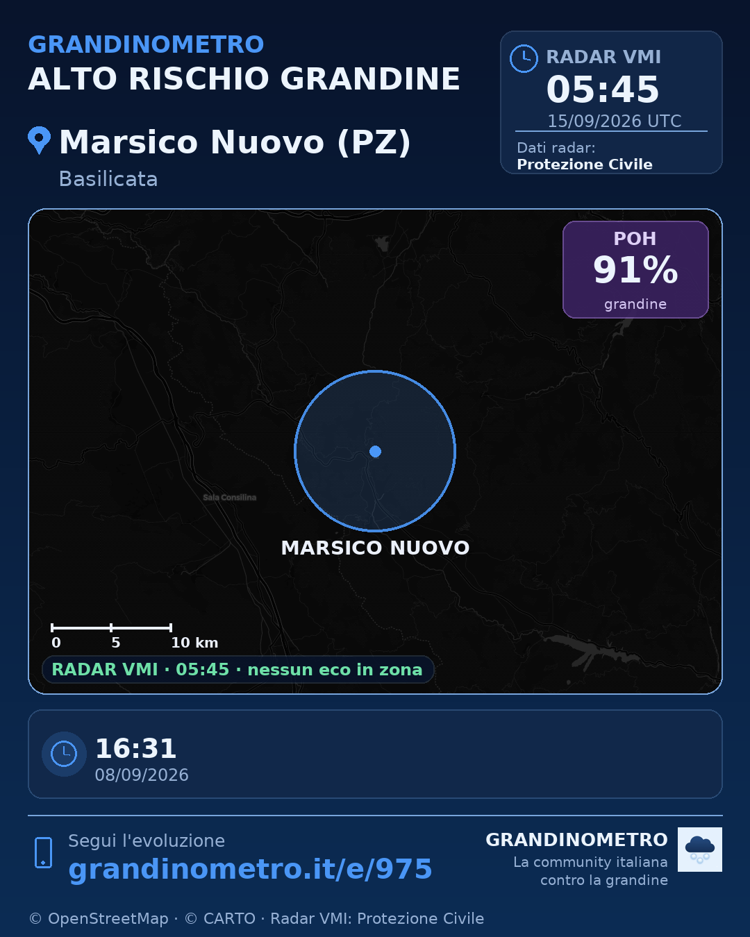 Mappa dell'evento: grandine a Marsico Nuovo (PZ)