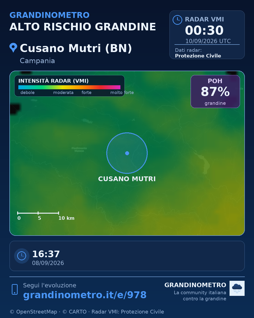 Mappa dell'evento: grandine a Cusano Mutri (BN)