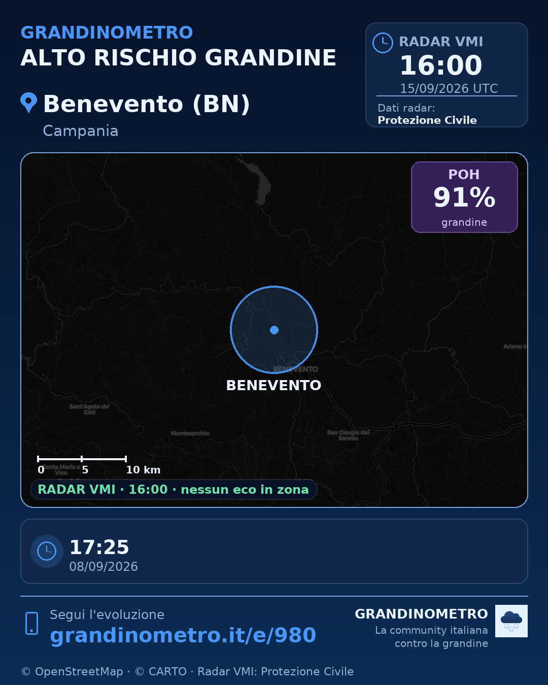 Mappa dell'evento: grandine a Benevento (BN)