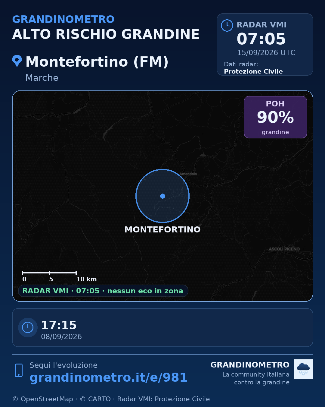 Mappa dell'evento: grandine a Montefortino (FM)