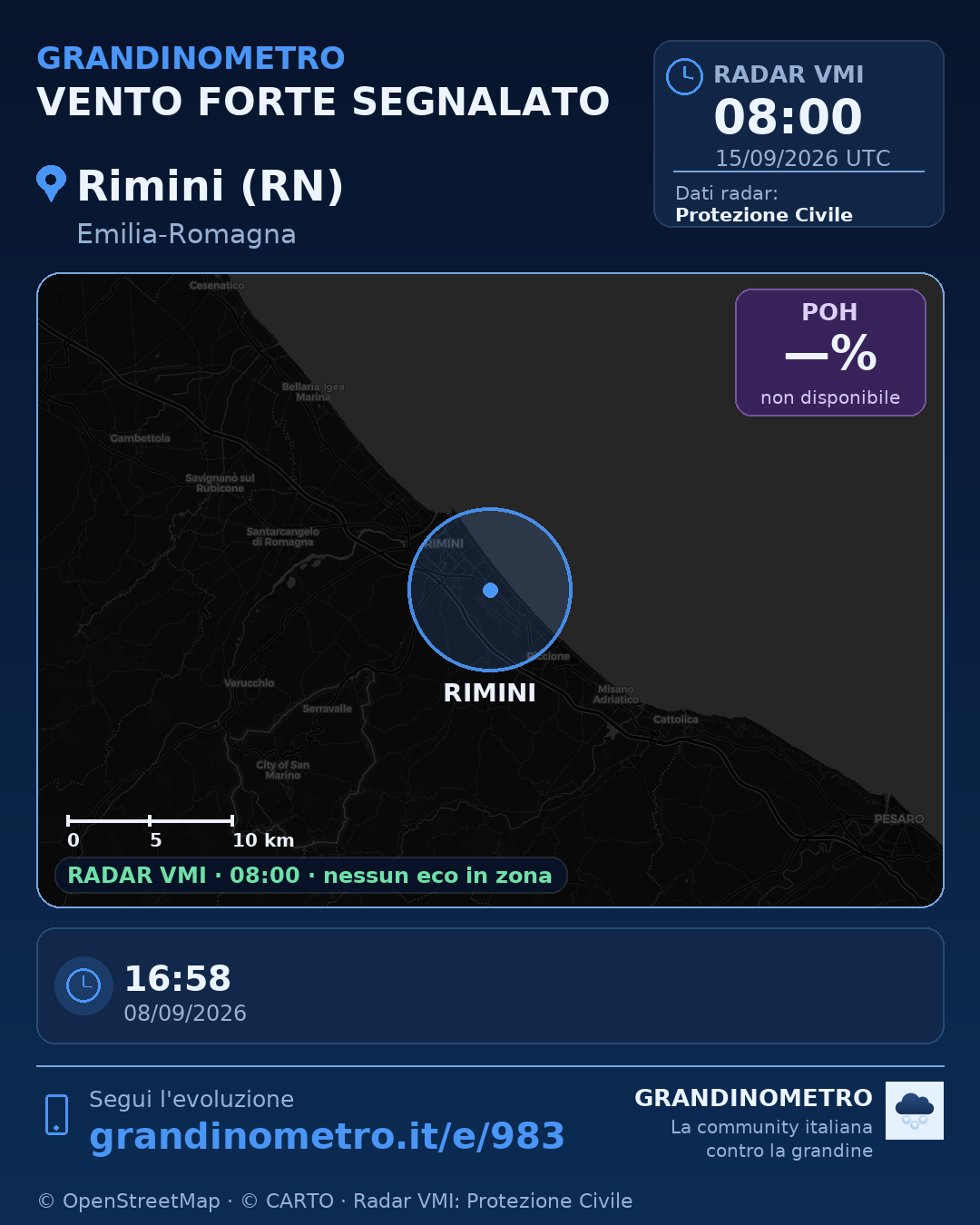 Mappa dell'evento: vento forte a Rimini (RN)