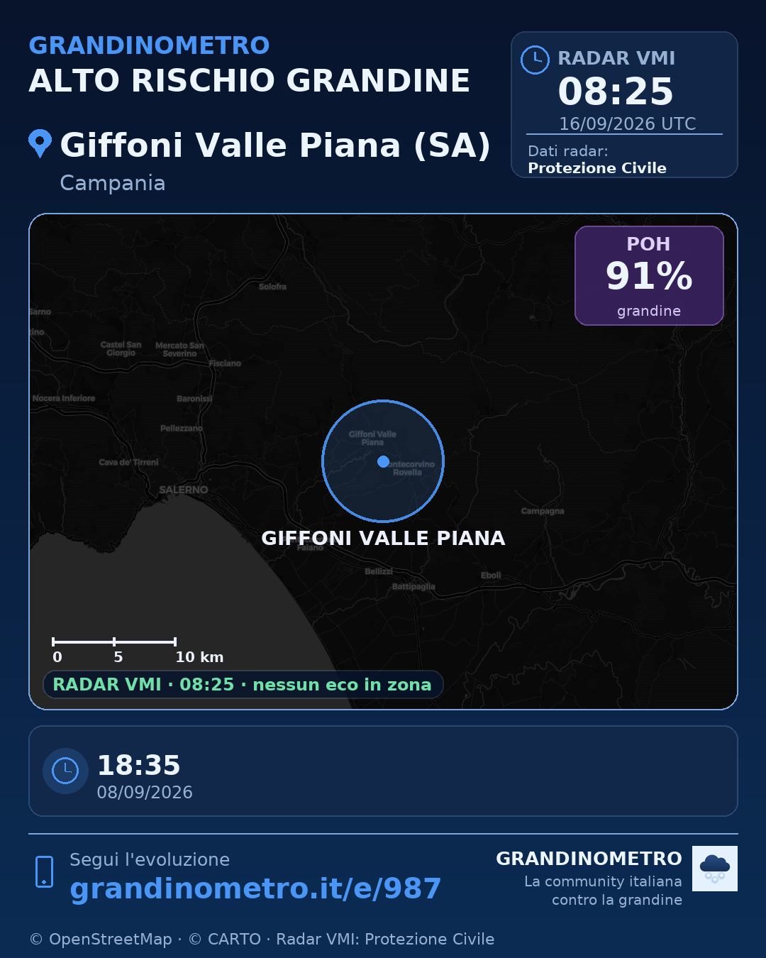 Mappa dell'evento: grandine a Giffoni Valle Piana (SA)
