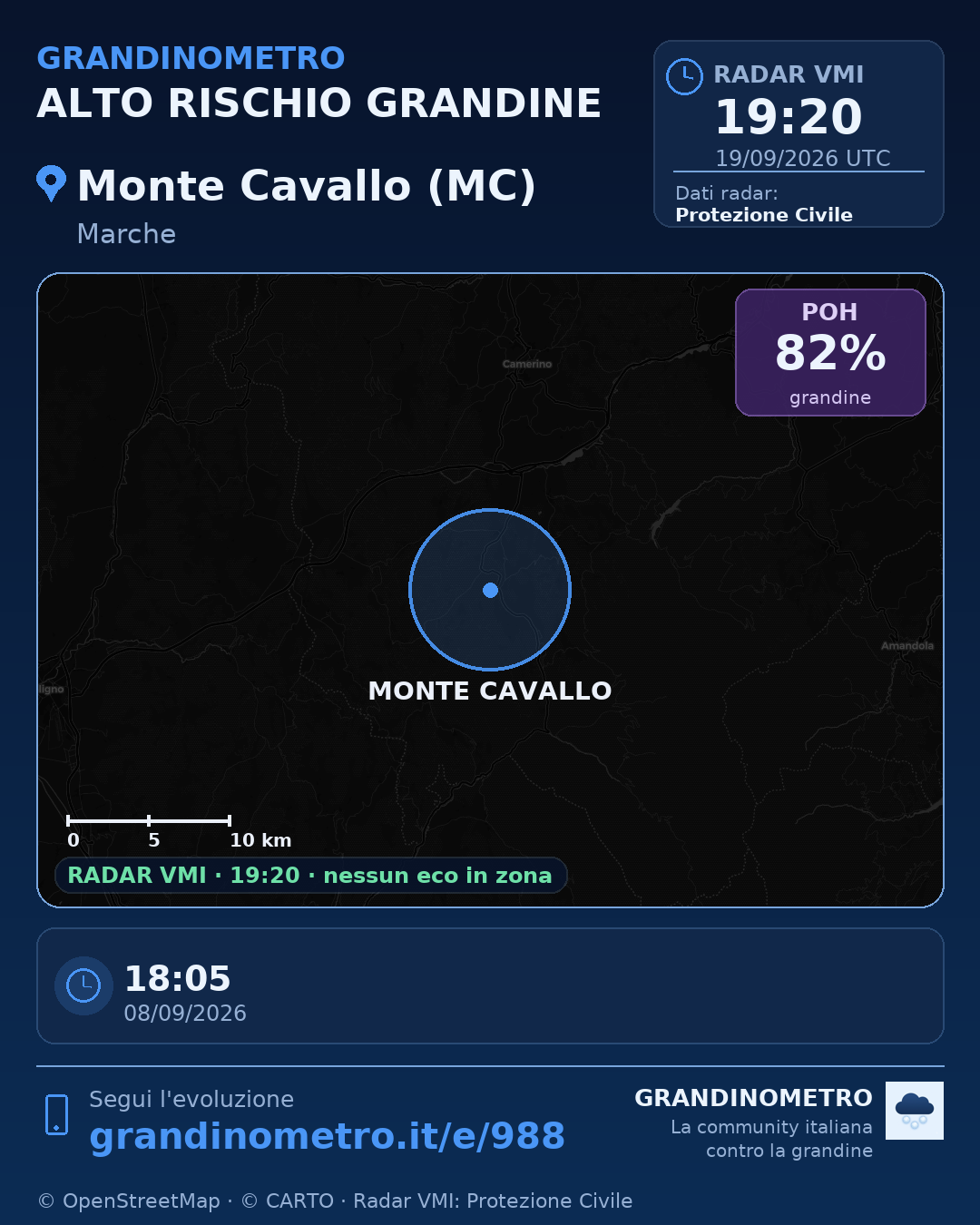 Mappa dell'evento: grandine a Monte Cavallo (MC)