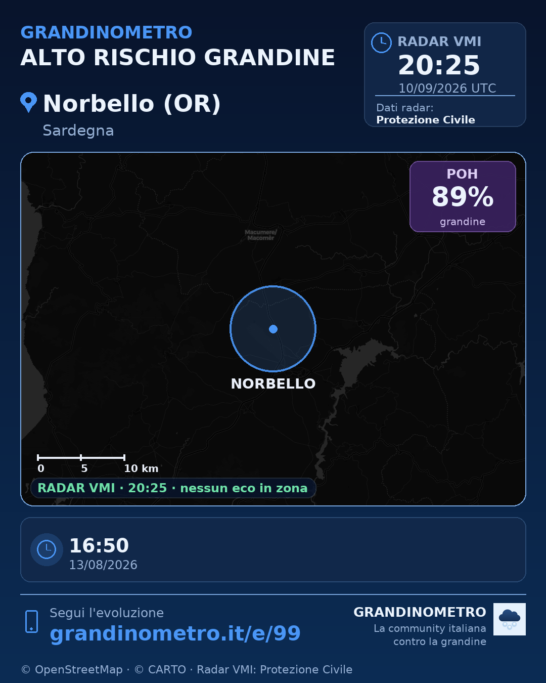 Mappa dell'evento: grandine a Norbello (OR)