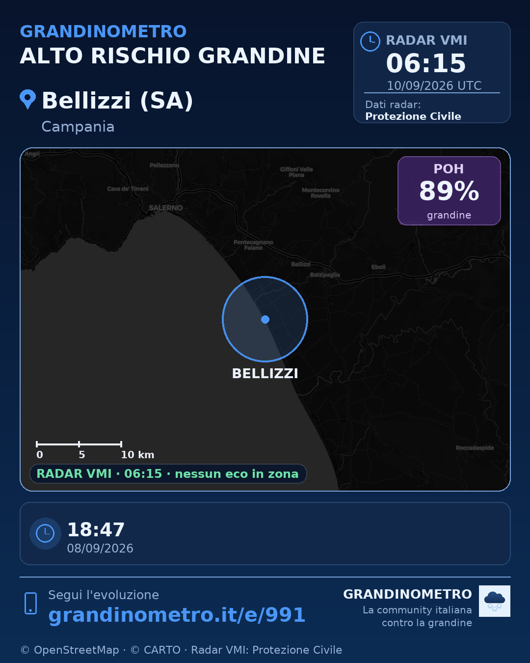 Mappa dell'evento: grandine a Bellizzi (SA)