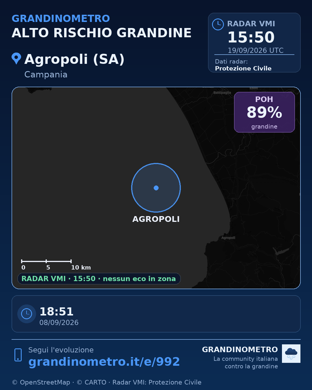 Mappa dell'evento: grandine ad Agropoli (SA)