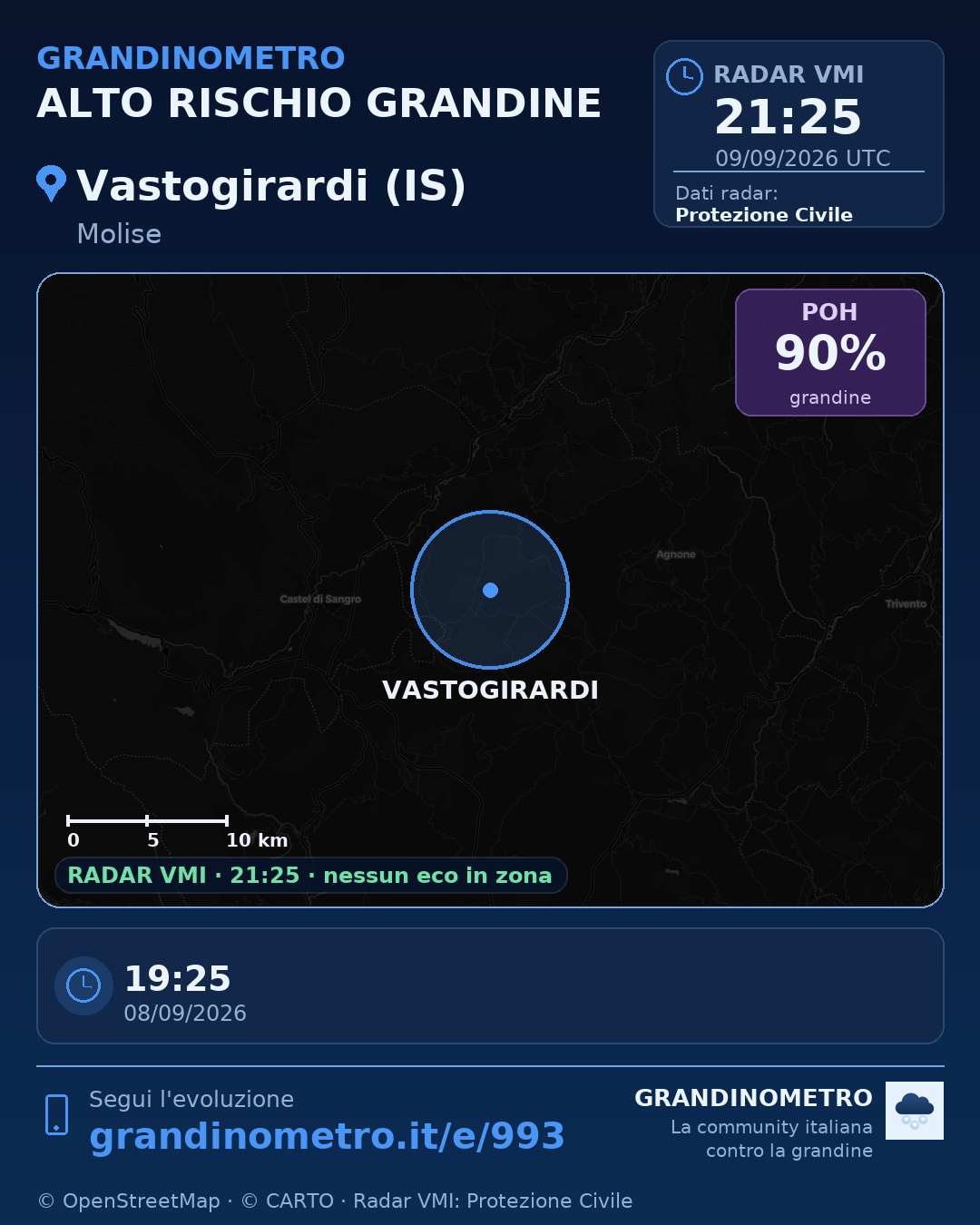 Mappa dell'evento: grandine a Vastogirardi (IS)