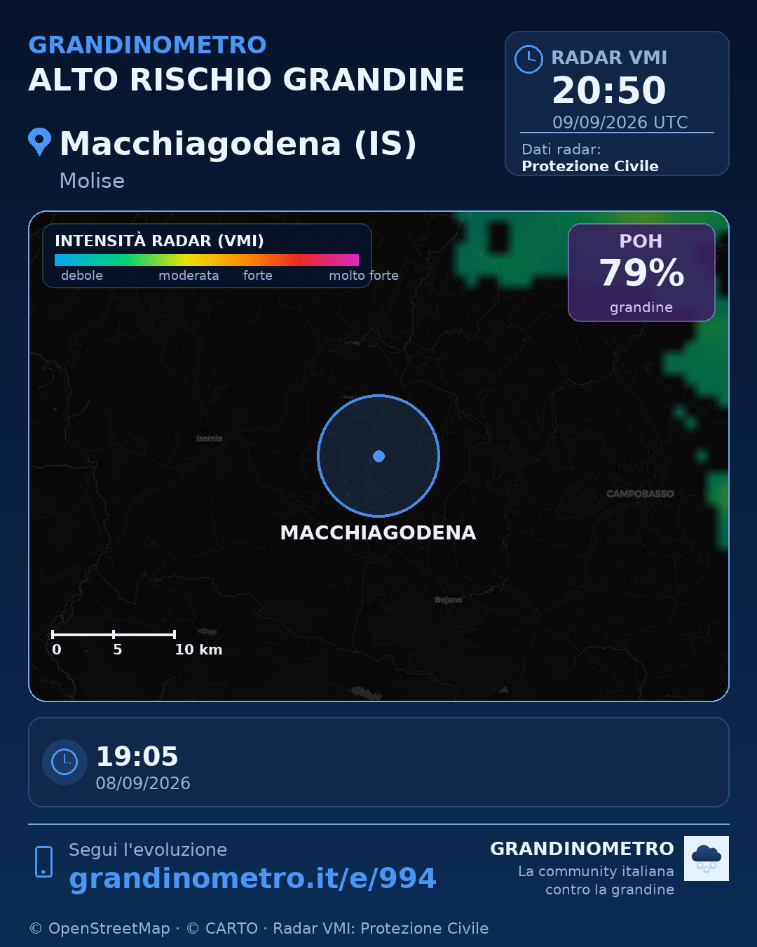 Mappa dell'evento: grandine a Macchiagodena (IS)