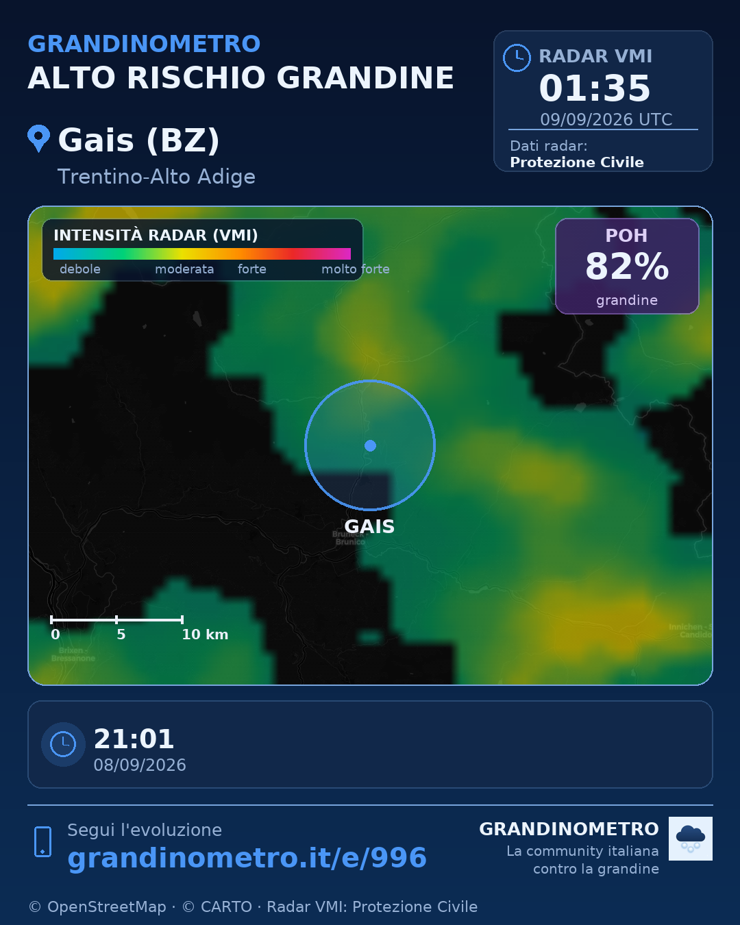 Mappa dell'evento: grandine a Gais (BZ)
