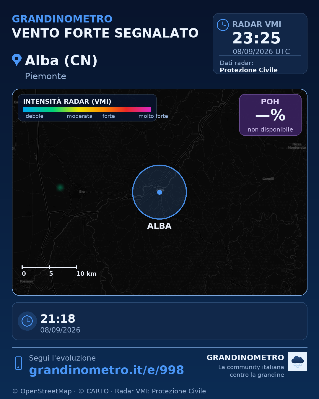 Mappa dell'evento: vento forte ad Alba (CN)
