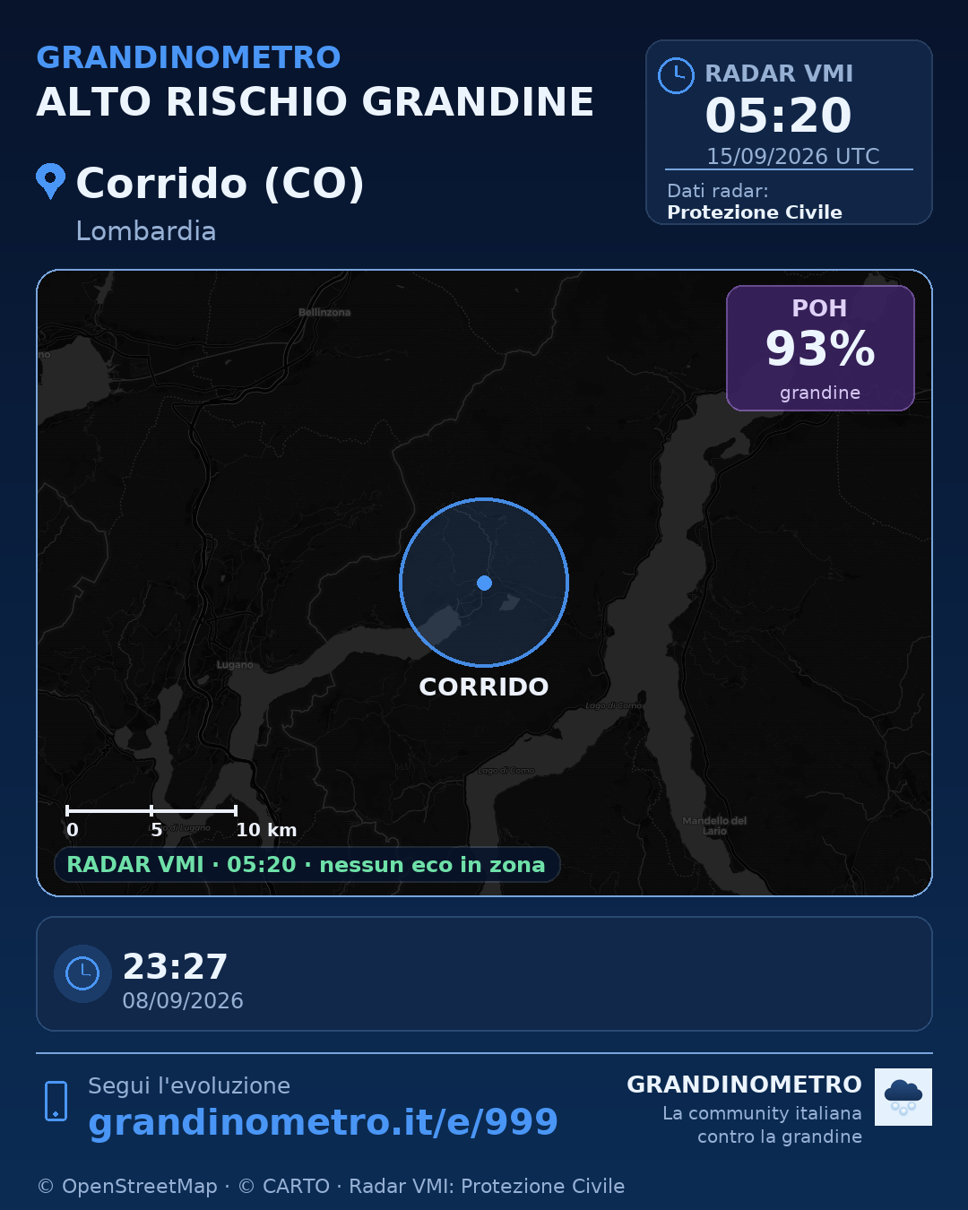 Mappa dell'evento: grandine a Corrido (CO)